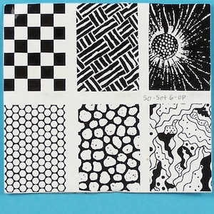 Six (6) RED RUBBER STAMP oPTICAL iMAGES deep etched,  journals, clay, stamping, pmc, fabric, jewelry, collage Sandi Obertin   OP1