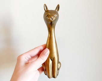 Vintage Brass Cat Figurine, Mid-Century Modern Brass Cat, Cat Decoration