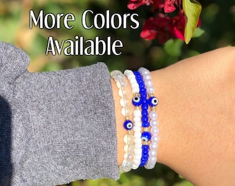 Pulsera de cuentas de mal de ojo / Pulsera de cuentas de semillas de colores con dijes / Joyería minimalista y delicada / Regalo de cumpleaños / Palestina / Oriente Medio