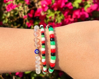 Pulsera de cuentas Sandía Libre Palestina / Beneficios para Gaza / Negro Blanco Rojo Verde / Propiedad palestina