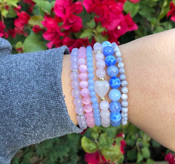 Genuine Gemstone Crystal Bracelet | Amethyst Rose Quartz Blue Aventurine Sapphire Mother of Pearl Pink Cat's Eye | Coquette | Mother’s Day