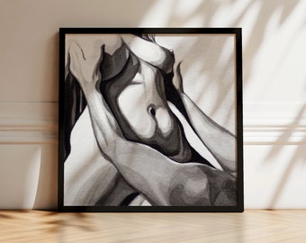 Ardor, Small Canvas Print, Reproduction of Original Art, Erotic Wall Art, Bedroom Decor, Romantic, Intimate Couples, Painting, Nude Woman
