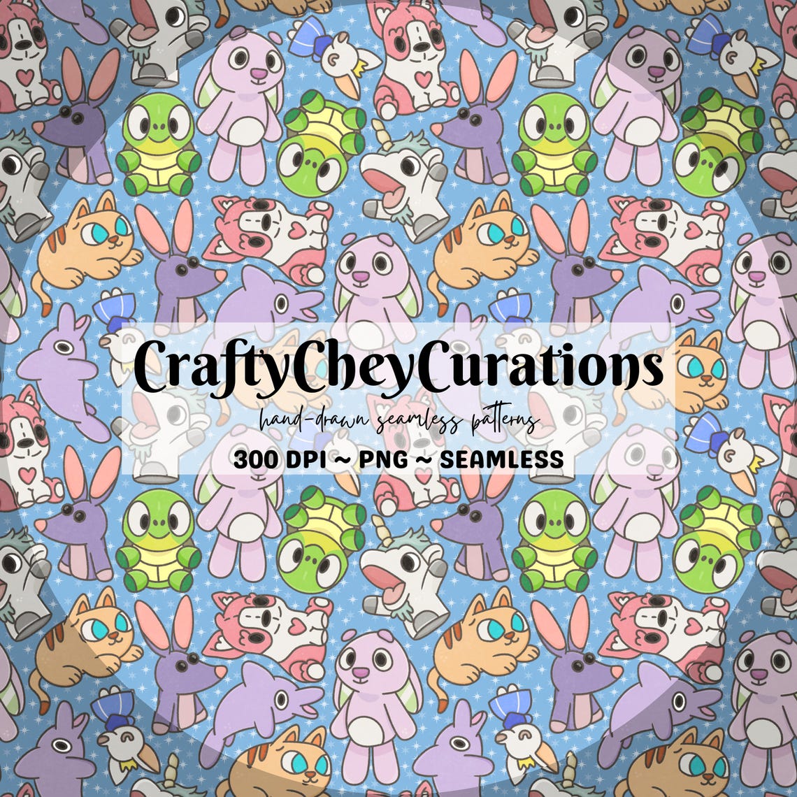 Stuffed Animal Sidekicks - Blue - Seamless - Instant Download - Etsy