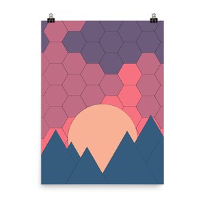 Geometric Sunset Poster - Abstract Art Print - Modern Wall Art and Home Decor