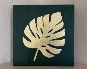 Monstera tropical leaf art (original) on a gallery wrapped canvas