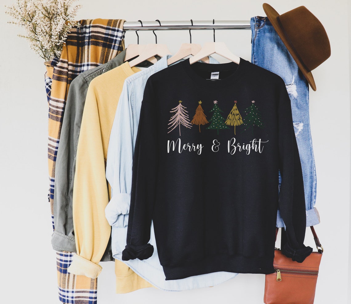Merry and Bright Sweatshirt Cute Christmas Sweater Christmas - Etsy
