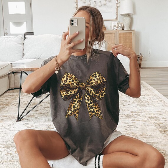 Leopard Coquette Bow Shirt, Coquette Shirt, Leopard Ribbon Shirt, Comfort Colors, Gift for Her, Coquette Shirt, Ribbon Shirt