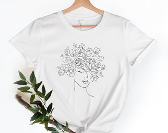 Floral Woman Shirt, Line Art Shirt, Abstract Women T Shirt, Aesthetic Shirts, Face Shirts, Abstract Face Shirt, Minimalist, Boho Modern