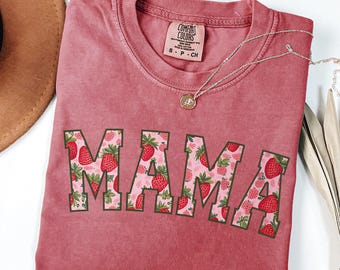Strawberry Mama T Shirt Comfort Colors, Strawberry Mom Shirt, First Mothers Day Gift For Mama Tshirt, Baby Announcement, New Mom Gift