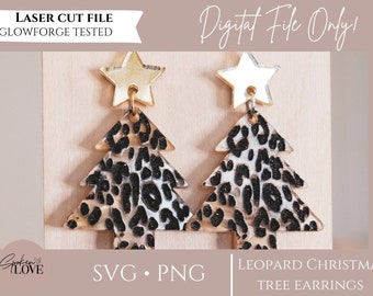 Leopard Christmas Tree Dangle Earring File, SVG, PNG, File laser, File Glowforge