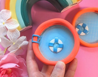 Summer pool trinket tray | polymer clay accessories, cute kitschy trinkets ring dish, kawaii polymer clay coaster