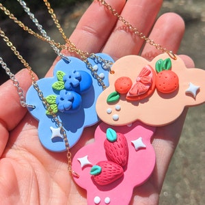 Cute Fruit Necklaces | Strawberry necklace, Orange necklace, Blueberry necklace, fruit jewelry, unique clay necklace, spring summer