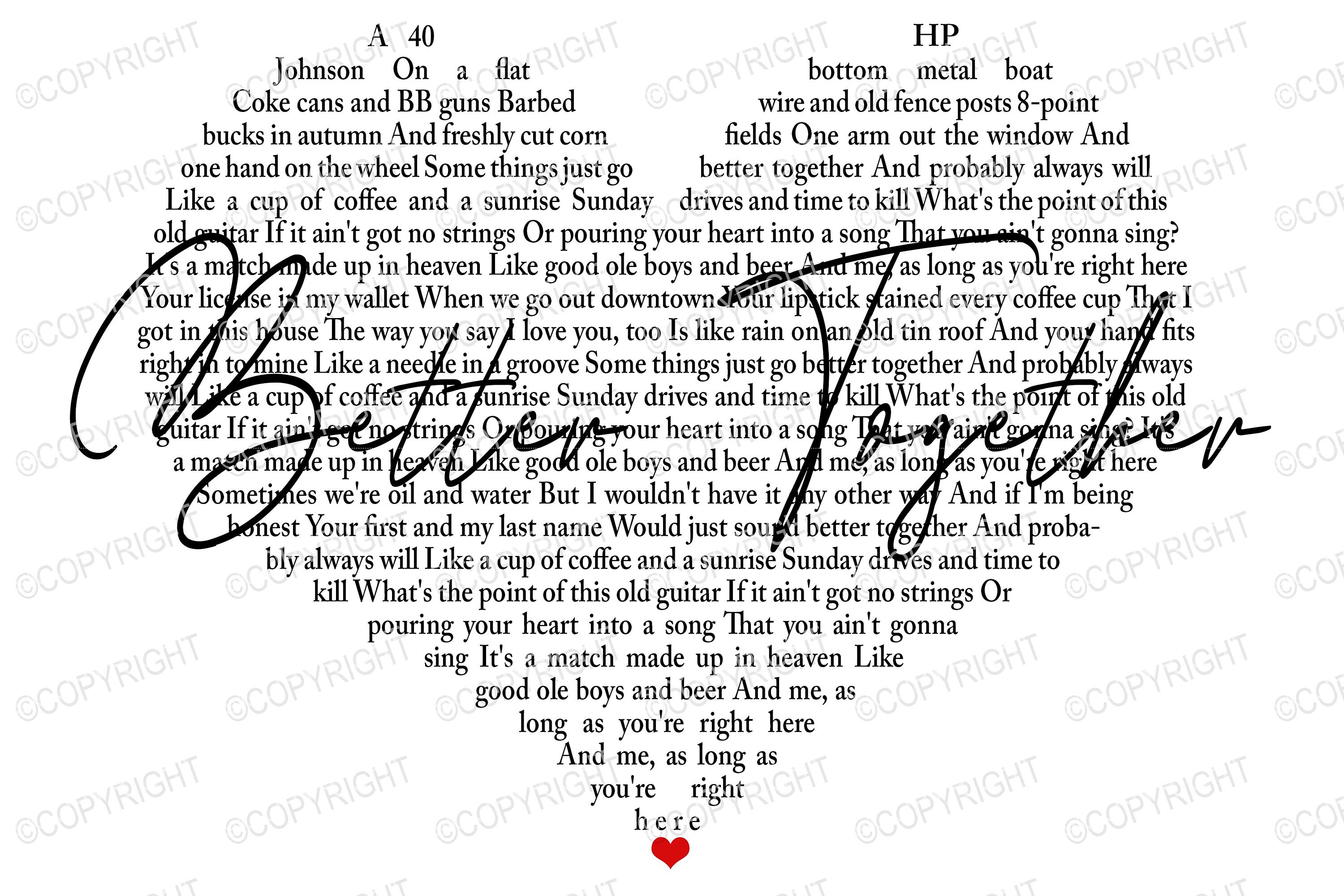 Digital File png. Better Together Luke Combs Song Music Lyric Etsy