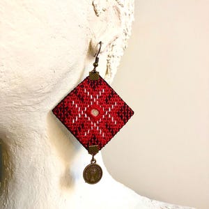 Handmade Persian earrings, embroidered, needlework balochi, soozandoozi, Sistani jewelry, Baluchi jewellery, Persian art, Persian jewellery