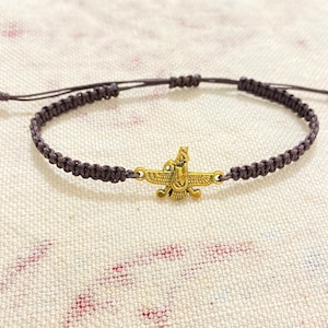 Faravahar bracelet, Persian style, farvahar, handmade tied bracelet with the metal farvahar symbol for men and women, ahura mazda, symbolic,