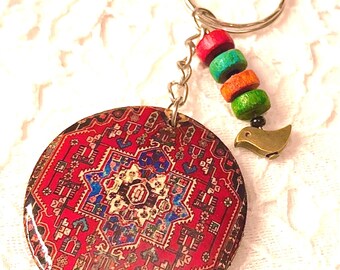 Persian keychain  handmade Wooden keychain Persian carpet keychain Persian accessories Persian gift Persian style Persian rug pattern