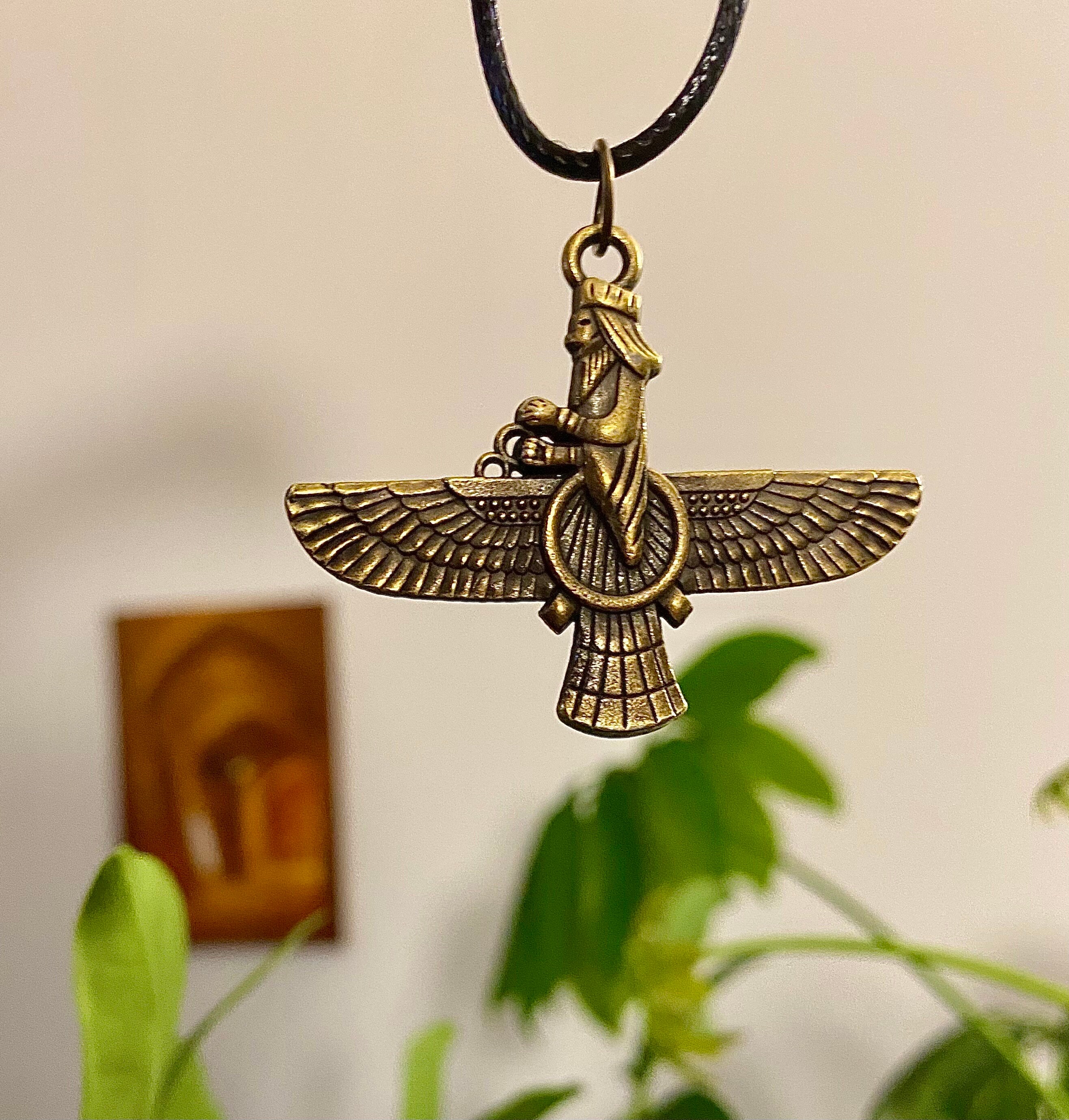 thumbnail image 2 of MENDEL Stainless Steel Amulet Necklace, Persian Pagan Ahura Mazda Pendant For Men, Fire Worship Religious Jewelry 2 of 4