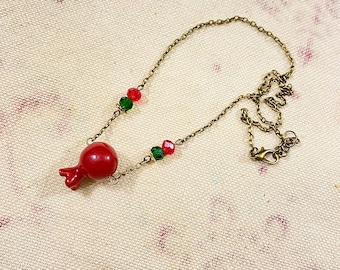 ceramic jewelry Anar necklace Handmade ceramic pomegranate pendant red Anar necklace Persian style Persian symbol Iranian ceramic jewellery