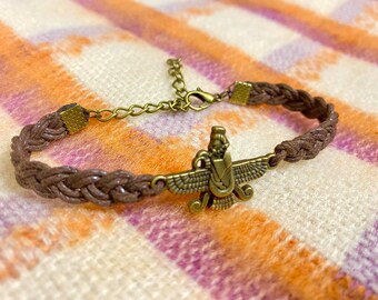 Faravahar bracelet Persian style farvahar handmade turquoise bracelet with the metal farvahar symbol Ahura Mazda, Zoroastrian symbol Persia