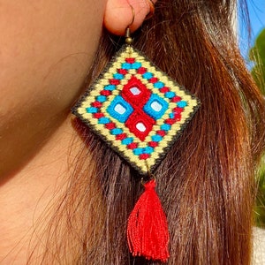 Handmade Persian earrings, embroidered, needlework balochi, soozandoozi, Sistani jewelry, Baluchi jewellery, Persian art, Persian jewellery