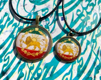 Shiro Khorshid necklace woman life freedom great Persian Flag Shirokhorshid پرچم شیر وخورشید Persian pendant Persian jewellery Persian gift