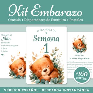 Kit de grossesse imprimable | Oracle hebdomadaire + Cartes postales photo + Guides de journalisation | Journal émotionnel numérique