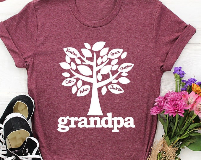 Custom Family Tree Shirt, Mother/Father Family Heart Tree With All Grandkids/Children Names T-Shirt, Personalized Shirt, Kids Name Shirt