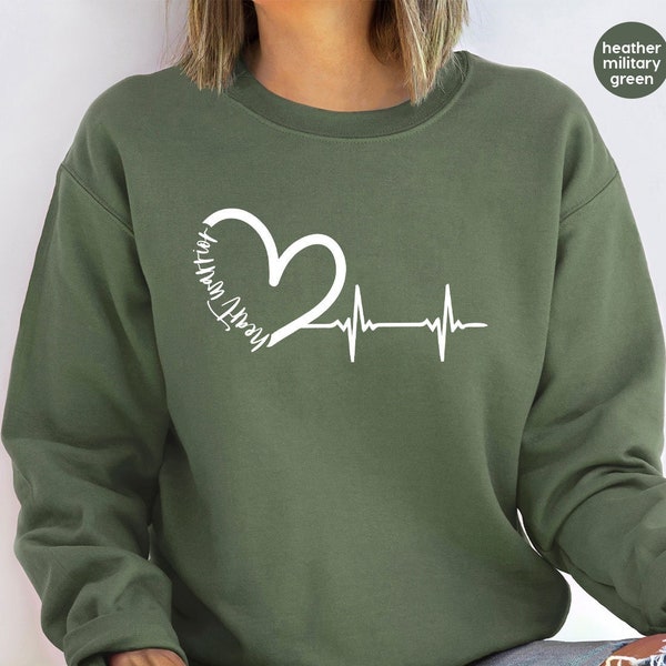 Heart Disease Awareness Sweatshirt, Heart Fighter, Heart Awareness Hoodie, World Heart Day Long Sleeve Shirt, Gift for Her, Gift for Him,