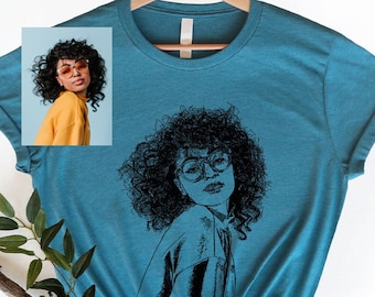 Retrato personalizado de camiseta con foto, sudadera con cuello redondo con foto personalizada, regalos personalizados, regalos familiares, retrato de dibujo fotográfico