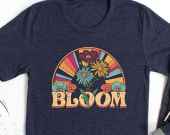 Bloom Retro Shirt, 70s Shirt, Boho Shirt, Floral T-Shirt, Vintage Shirt, Retro 60s & 70s T Shirt, Plant Love Clothing, Plant Lover Gift