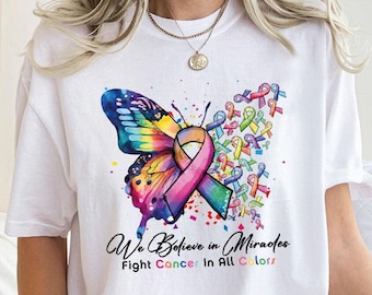 Cancer Warrior Gift, Cancer Survivor Outfit, Family Support T-Shirt, Butterfly Shirt, Cancer Ribbon Graphic Tees, Fight Cancer In All Colors