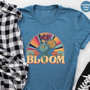 Bloom Retro Shirt, 70s Shirt, Boho Shirt, Floral T-Shirt, Vintage Shirt, Retro 60s & 70s T Shirt, Plant Love Clothing, Plant Lover Gift