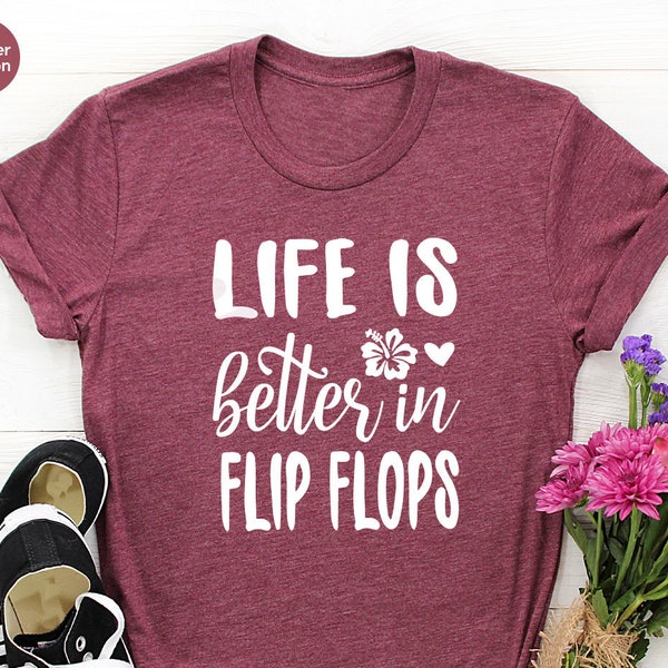 Flip Flops T-Shirts, Summer T Shirts, Beach Lover Gifts, Slipper Lover Gift, Funny Vacation TShirt, Summertime Shirts, Cute Beach Tees