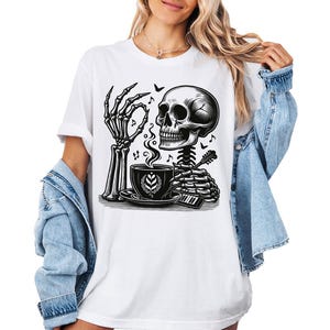 Skeleton Drinking Coffee Shirt, Skeleton Coffee Shirt, Coffee Skeleton Shirt, Skeleton Shirt, Halloween Skeleton Shirt, arista Skeleton Tee