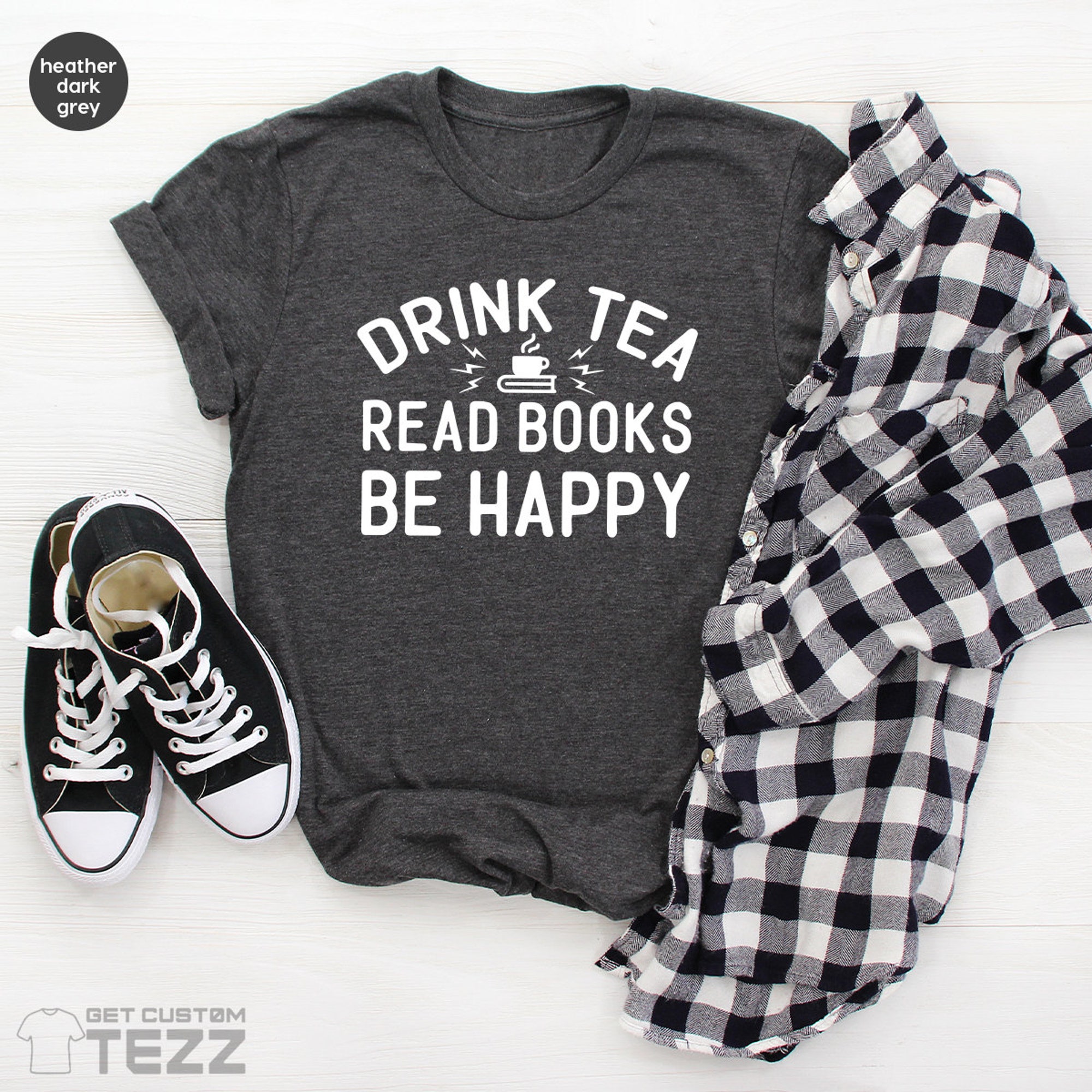 Book Lovers TShirts, Drink Tea T-Shirt, Book Reader Gifts