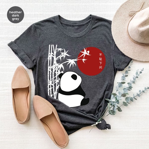 Panda Crewneck Tshirt, Gift for Him, Bamboo Graphic Tees, Japanese Outfit, Animal Shirt, Panda Sweatshirt, Unisex Cotton Tees, Asian Shirt