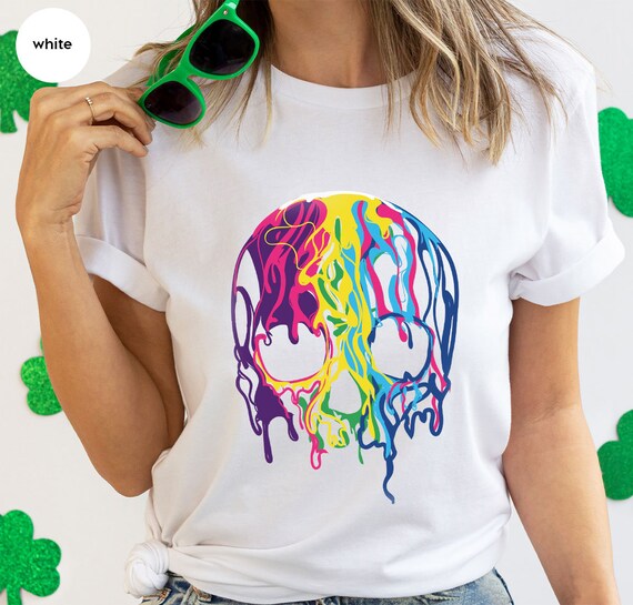 Skeleton Shirt, Pastel Goth Shirt, Rainbows Skull Shirt, Spooky Shirt, Goth Shirt Women, Dark Academia Shirt, Aesthetic Plus Size Shirt