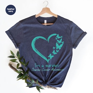 Ovarian Cancer Warrior Vneck Shirt, Awareness Graphic Tees, Ovarian Cancer Fighter Shirt, Ovarian Cancer Support Gift, Cancer Ribbon T-Shirt