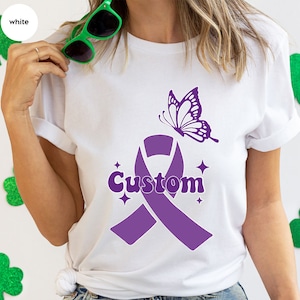 Custom Purple Ribbon Shirt, Pancreatic Cancer Shirt, Customized Awareness Month Tees, Cancer Fighter Gift, Personalized Cancer Warrior Shirt