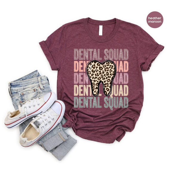 Dental Squad T-Shirts, Dental Assistant T Shirt, Leopard Print Tooth Shirt, Dentist Shirts, Dental Hygienist Gift, Dental Shirts for Women