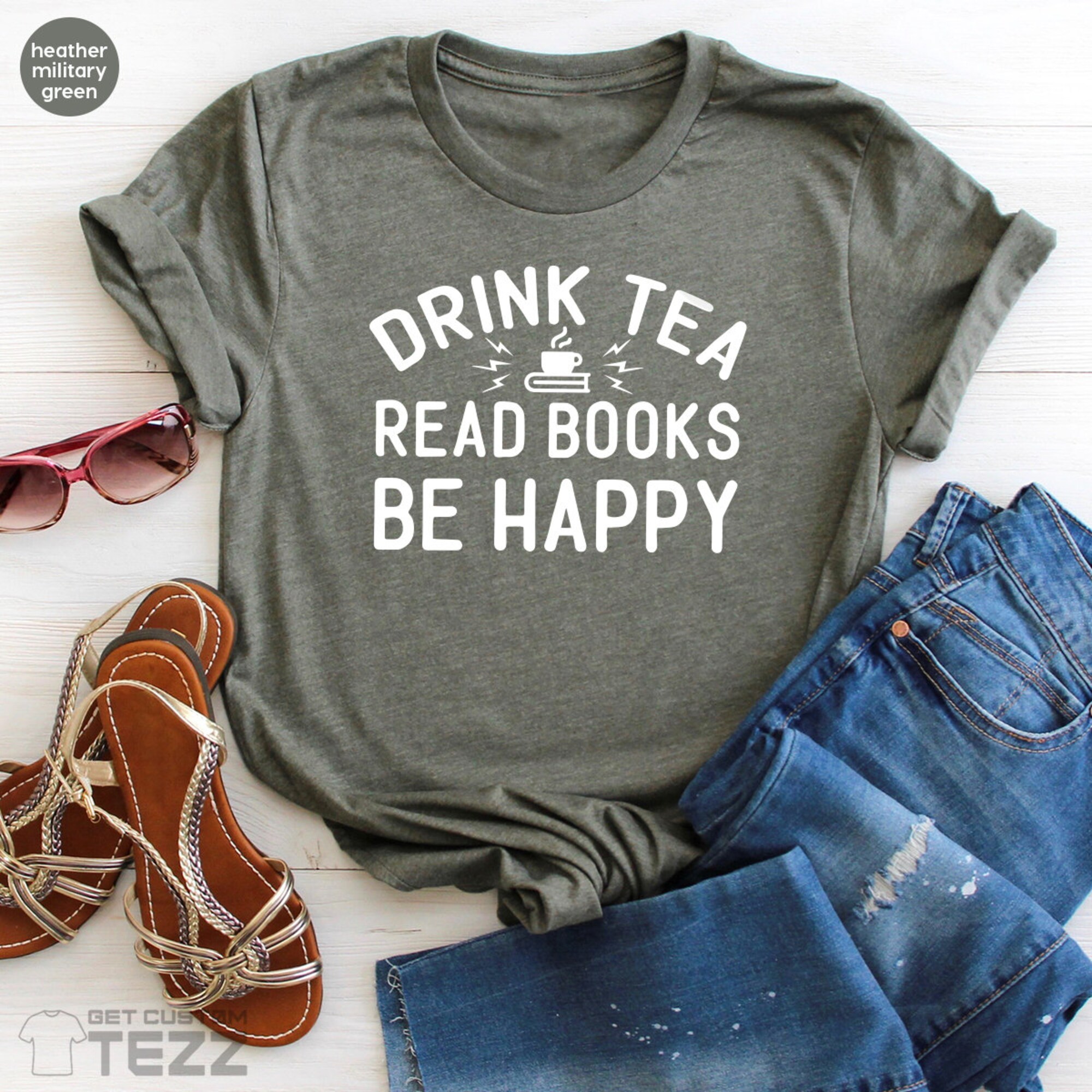 Book Lovers TShirts, Drink Tea T-Shirt, Book Reader Gifts