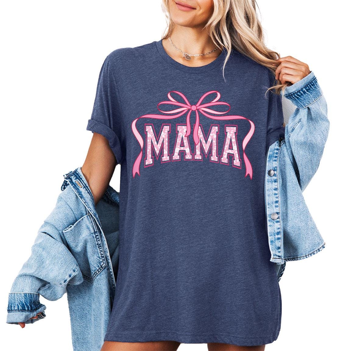 Pink Floral MAMA Shirt, Coquette Mom Shirt, Cute Mother's Day Gift