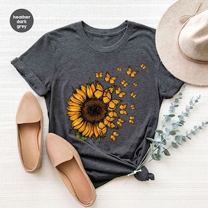 Sunflower Crewneck Sweatshirt, Butterfly Shirt, Gift for Her, Inspirational Tees, Mothers Day Gift, Graphic Tees for Women, Floral Outfit