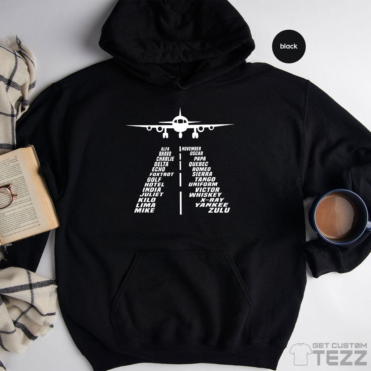 Aviation Hoodie, Aviation Alphabet Phonetic Sweatshirt, Alphabet Flying Pilot Gift, Gifts for Pilot Long Sleeve, Airline Pilot Hoodie,