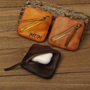 Personalisierte Leder Mini Geldbörsen, Leder Airpods Hülle, Bargeld, Münzen Geldbörsen, Weihnachtsgeschenk, Geburtstag, Jubiläumsgeschenk