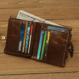 Carteras de cuero con iniciales, billetera con bloqueo RFID, billetera con cremallera y múltiples ranuras, regalo para niños, mamá, papá, cumpleaños, regalo de aniversario