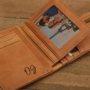 Personalisierte RFID-blockierende Brieftaschen, Brieftasche mit doppelten Reißverschlüssen und Fotofenster, Brieftaschen mit eingeschlossenem Knopf, Geburtstag, Jubiläumsgeschenk