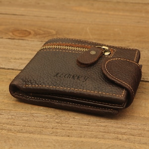 Personalized Full Grain Leather Bifold Wallet, Slim Design, Button Closure, Gift for Him