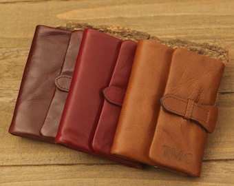 Personalized Leather Wallet: Button Card Holder, RFID Blocking