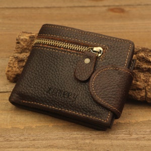 Portefeuilles en cuir personnalisés, cadeau pour maman, papa, enfants, grand-père, portefeuille cadeau d'anniversaire, porte-monnaie en cuir avec fermeture à glissière, cadeau pour la fête des pères